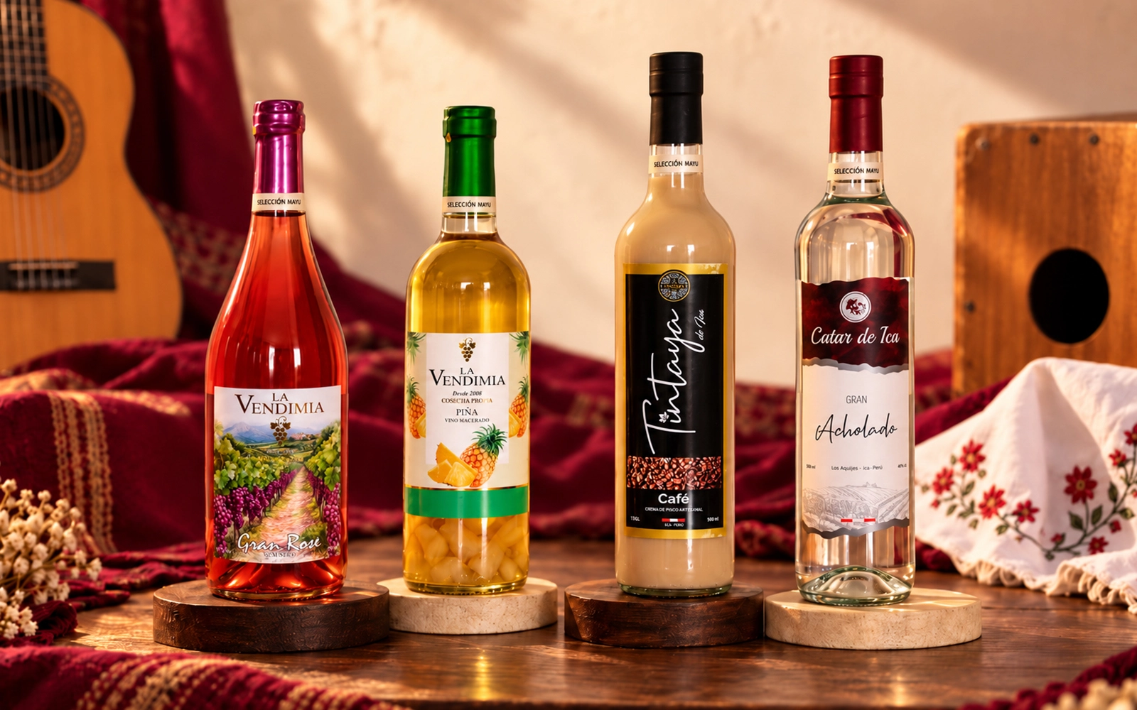 Pack La Jarana Brava: vino Rosé, vino de Piña, crema de Café y pisco Acholado